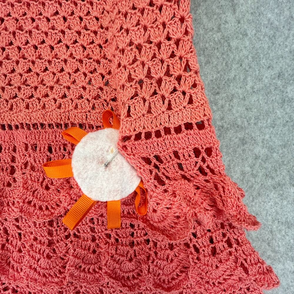 Handmade Crochet Ruffle Dress Girls Size 6 (30" Length) Pink Coral Sleeveless - Picture 11 of 13